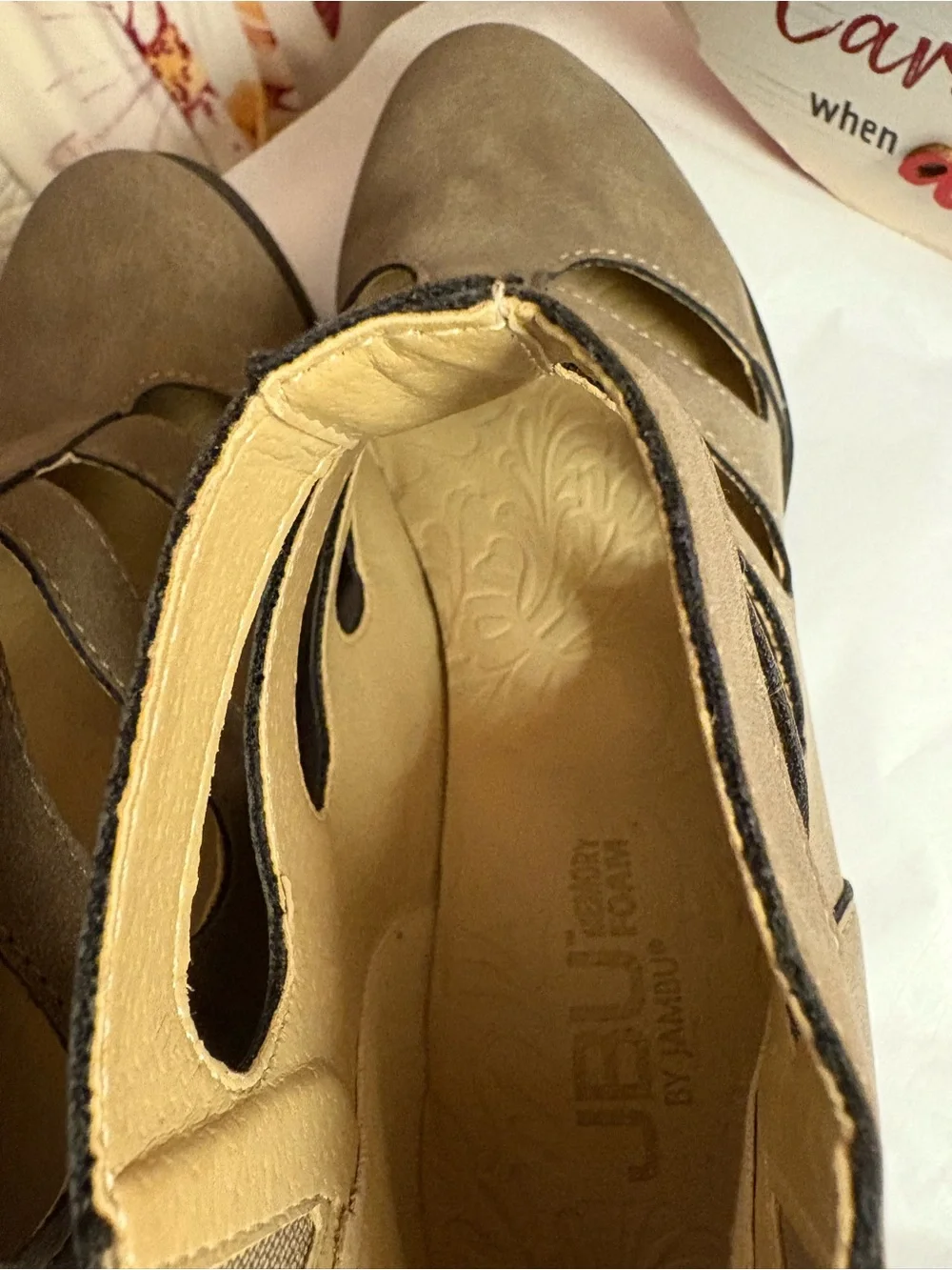 JBU Taupe Cutout Strappy Block Heel Ankle Boots
